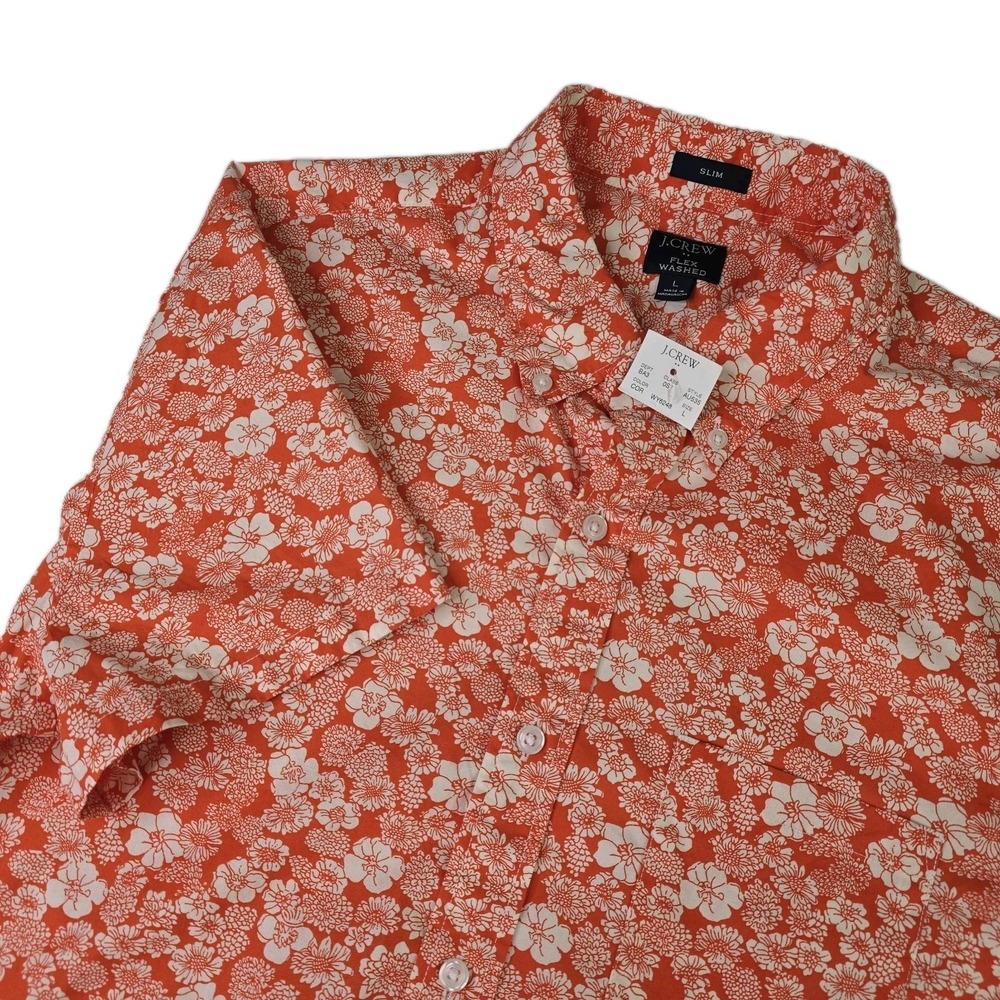 J Crew Men's Large Slim Flex Washed Short Sleeve Floral Button Down Shirt Hawaii